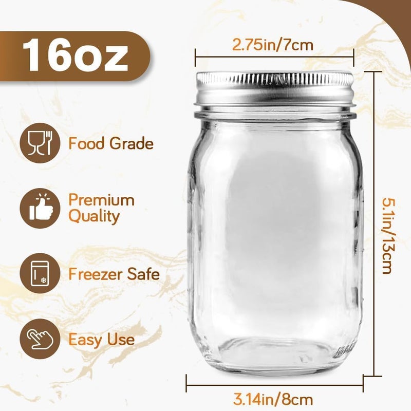 Leaflai Glass Mason Jars 16 oz with Airtight Lids-Regular Mouth Canning Jars for Canning, Food Storage, Overnight oats,Smoothies, Salad,Coffee & Party decorations (2 Pack) Christmas gift - Image 2